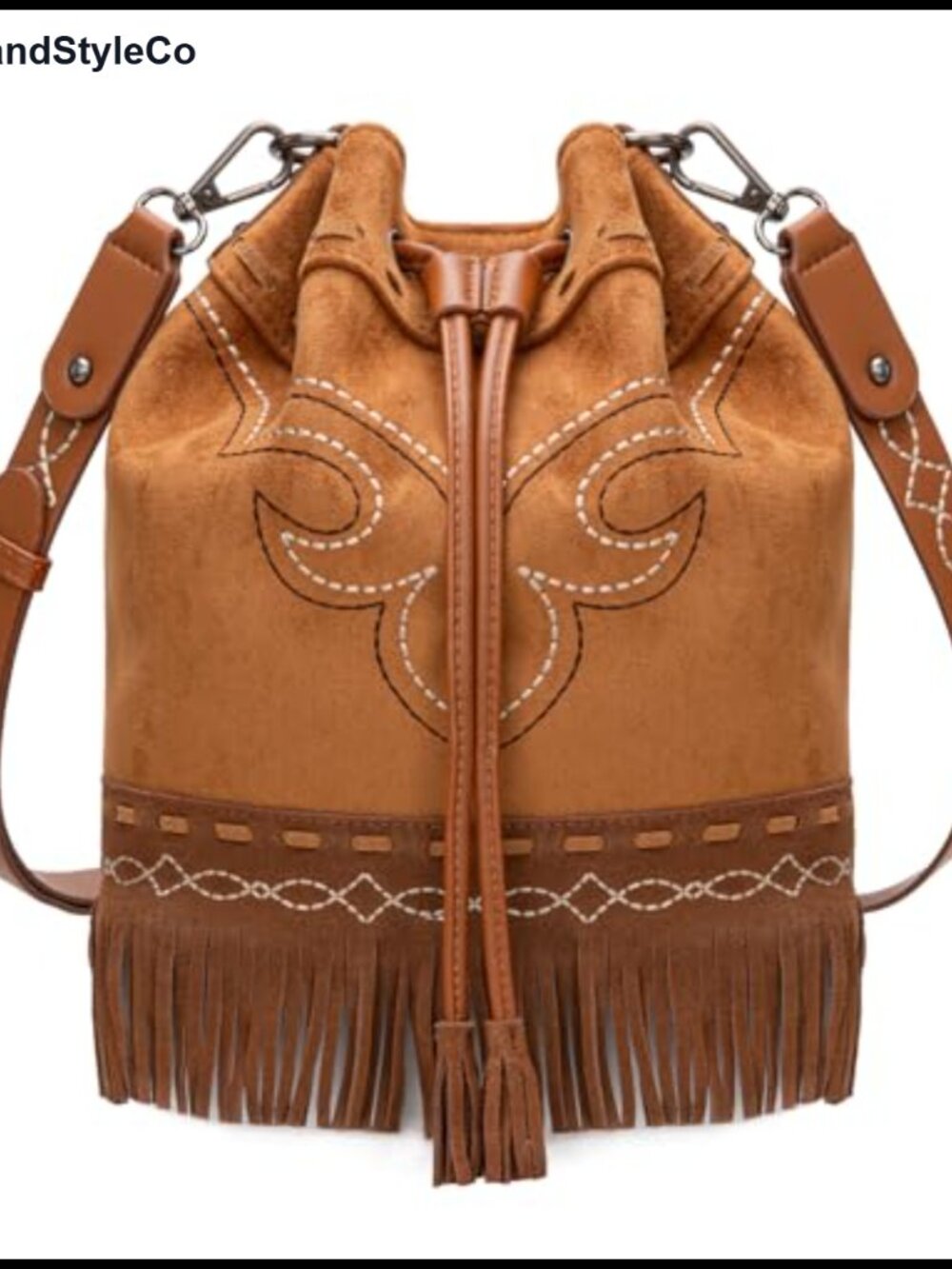 Women's Western Fringe Bucket Purse Crossbody Bag with Drawstring Closure and